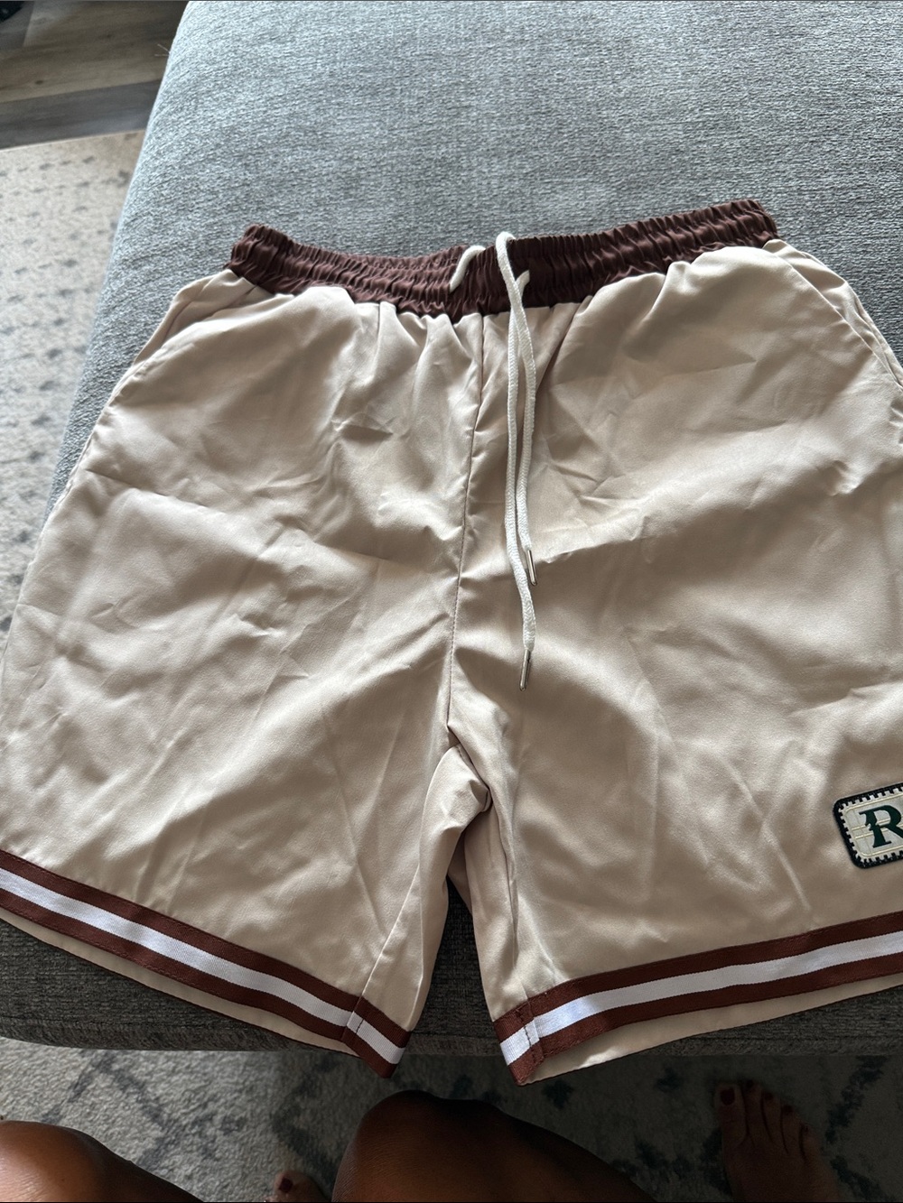 ROMWE Beige Athletic Shorts with Brown Trim
